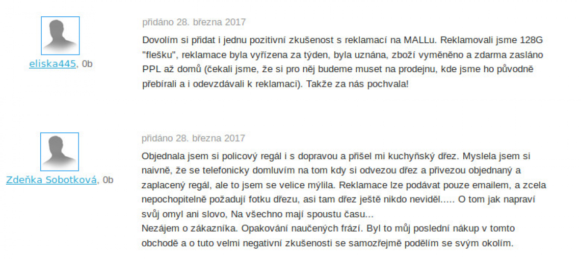 Mall.cz – uživatelské recenze