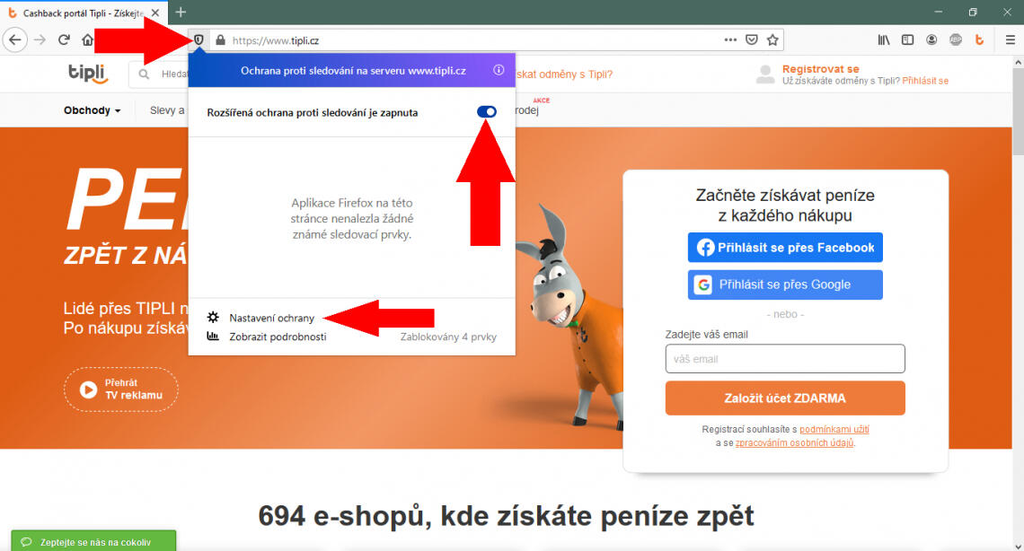 Jak vypnout blokování obsahu v Mozille Firefox