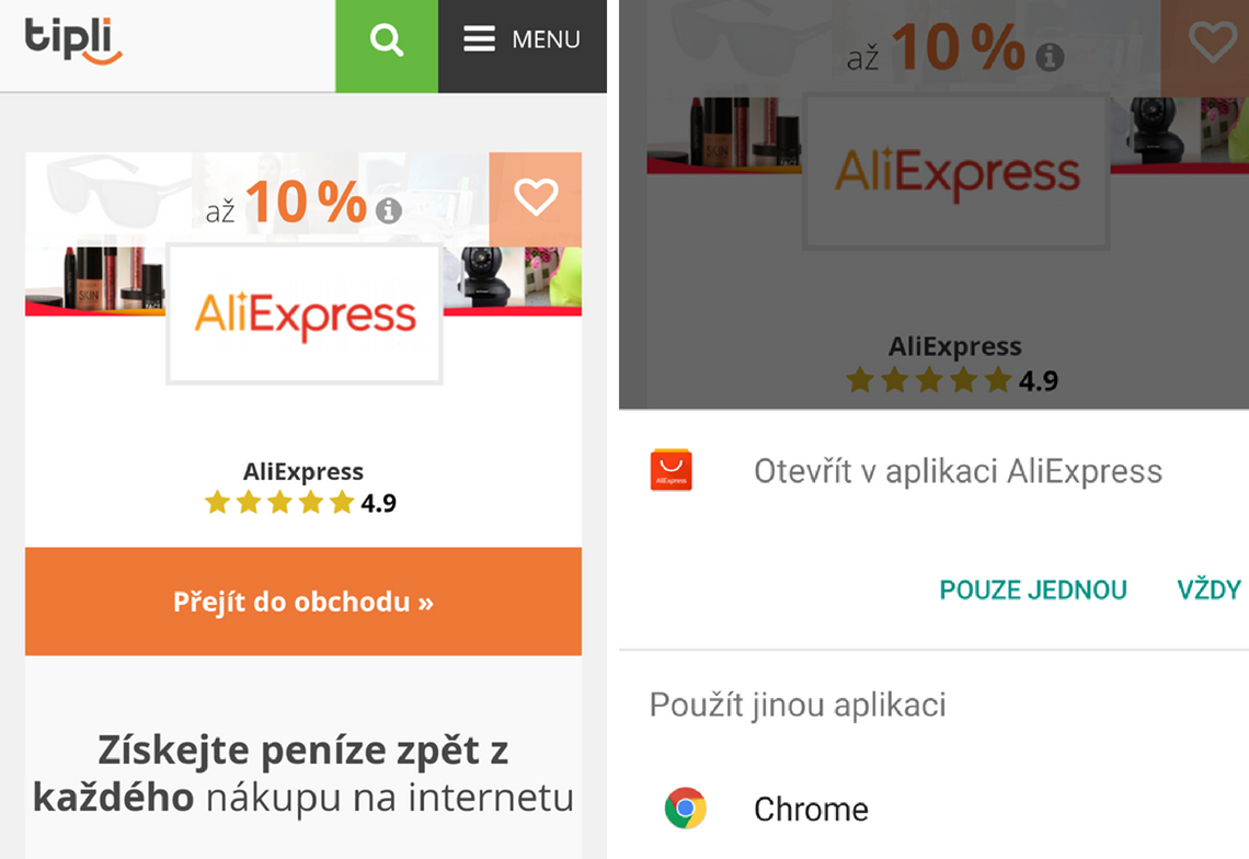 AliExpress mobilní aplikace